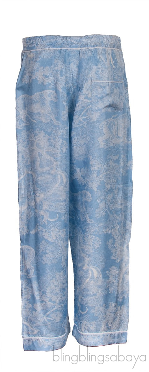 Dior Light Blue Toile De Jouy Motif Silk Trouser