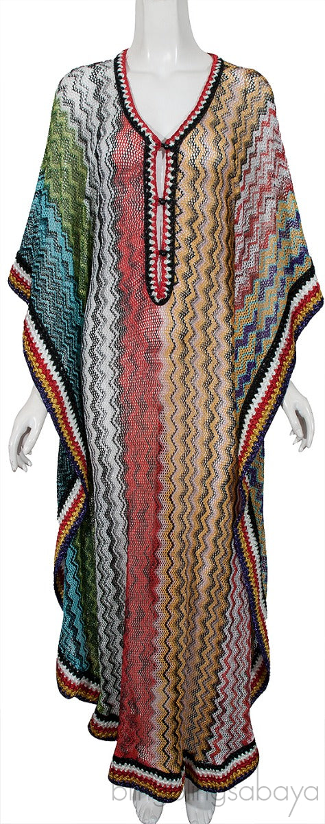 Multicolor Perforated Caftan Dress
