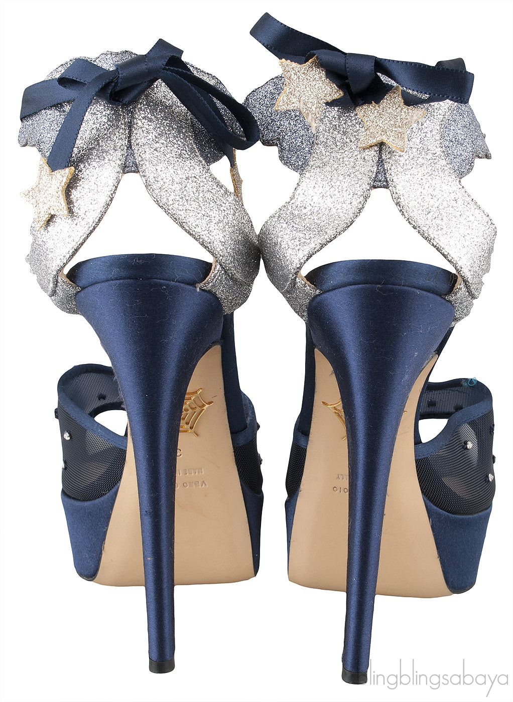 Blue Crystal Mesh Slingback Heels