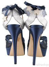 Blue Crystal Mesh Slingback Heels