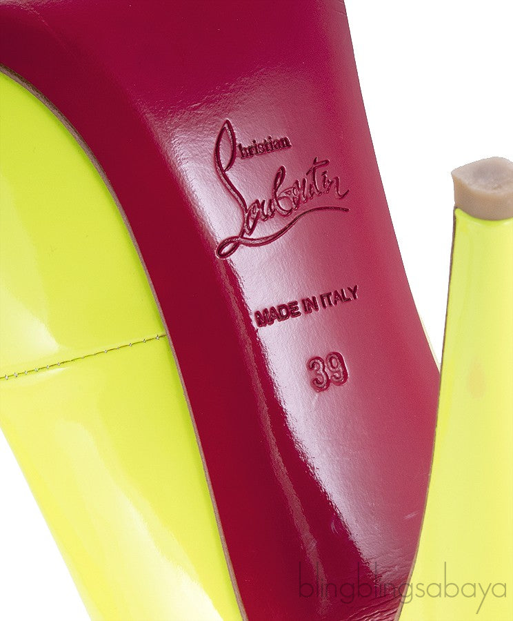 Yellow Patent Decollete Pumps