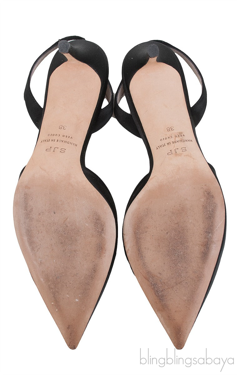 Black Crystal Pointed Toe Slingback