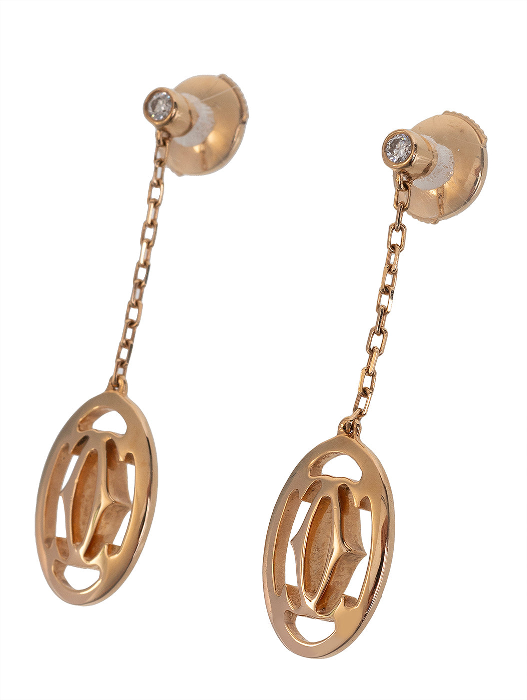 Cartier Logo Baignoire Diamond Pink Gold Earrings