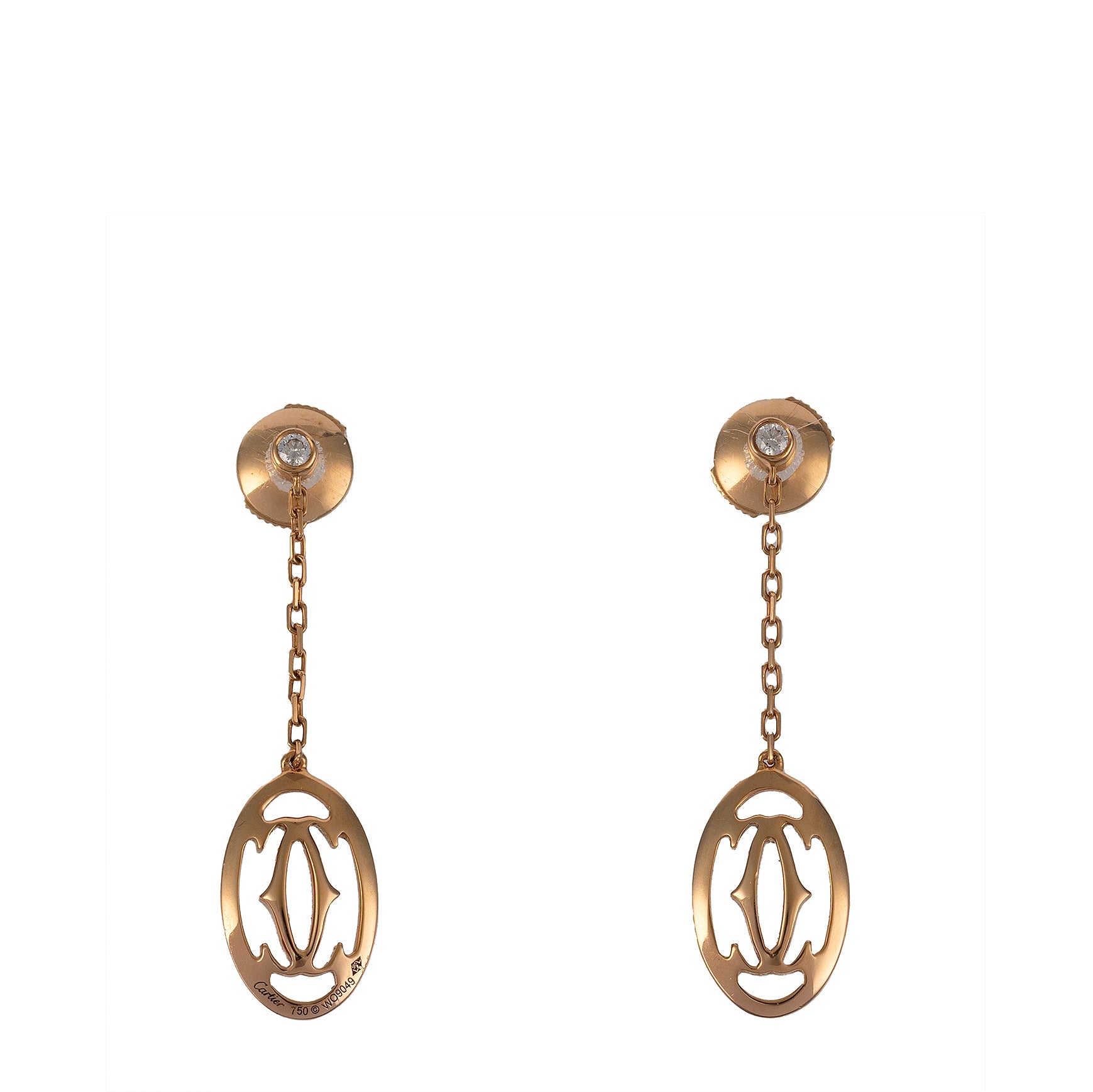 Cartier Logo Baignoire Diamond Pink Gold Earrings