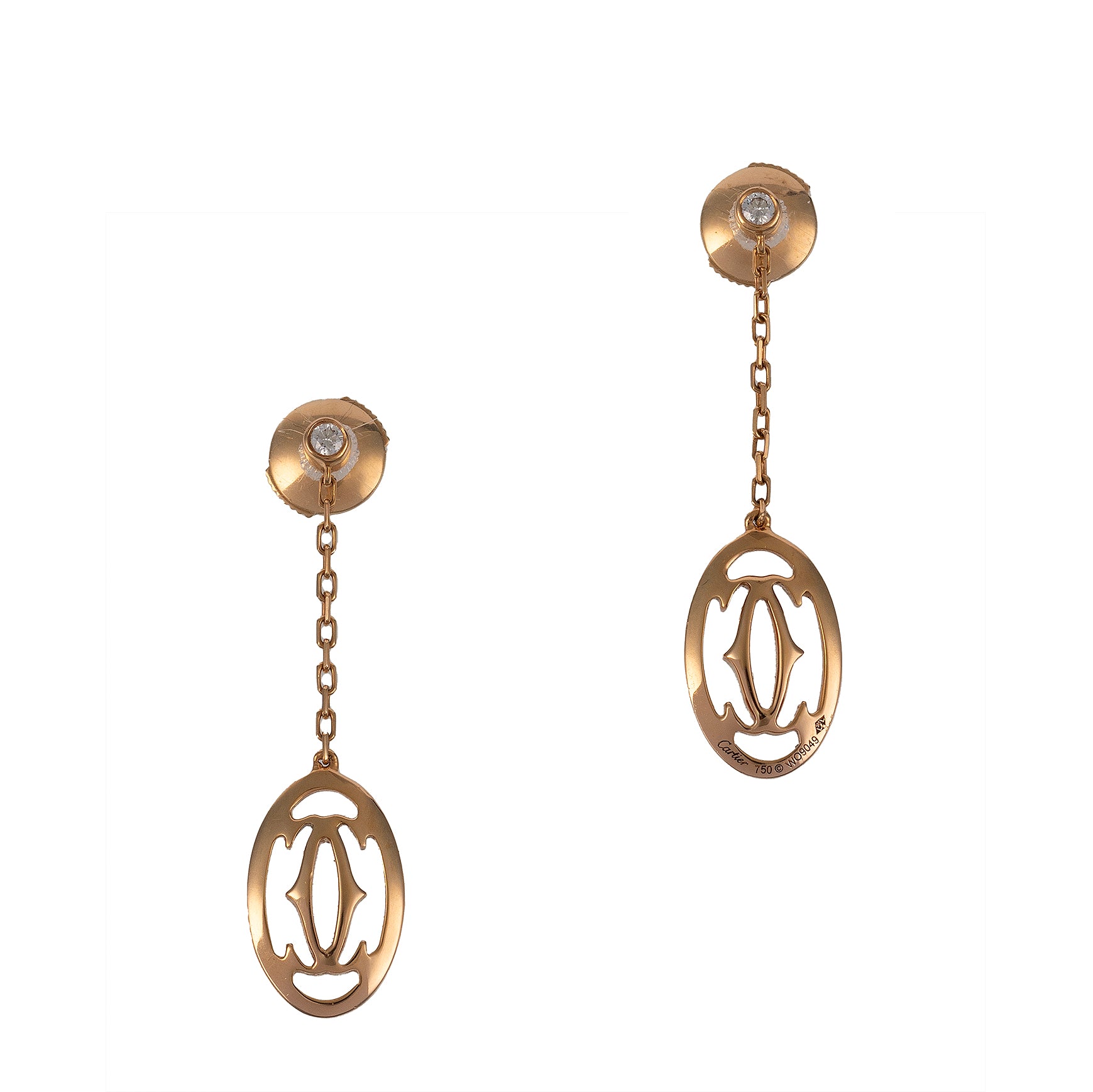 Cartier Logo Baignoire Diamond Pink Gold Earrings