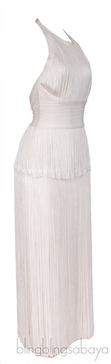 White Halter Neck Fringed Dress