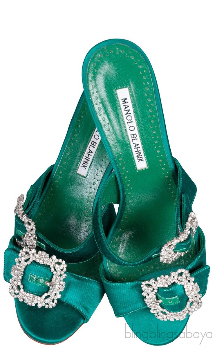 Emerald Jeweled Buckle Sandals