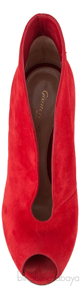 Red Suede Ankle-Flare Boots