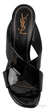 Black Patent Criss-cross Slide Sandals