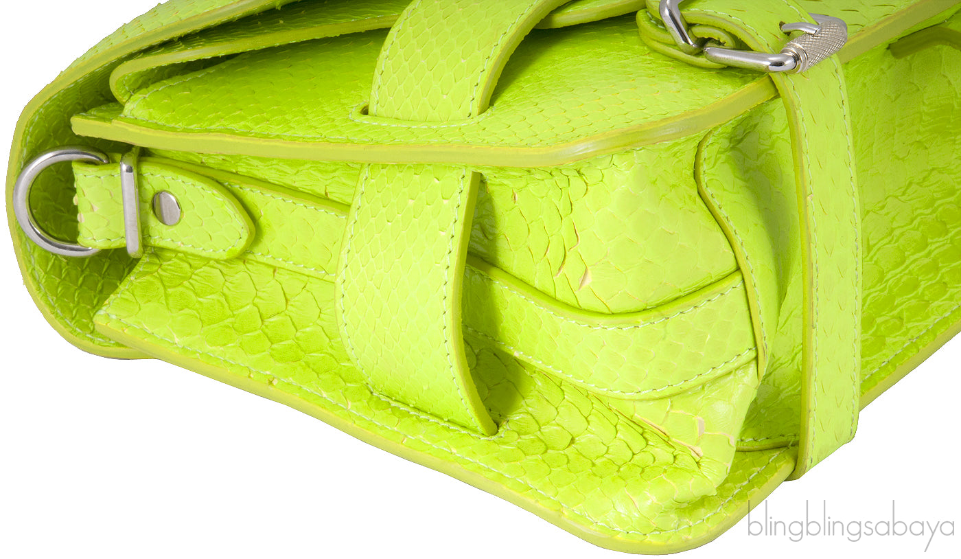 Neon Green Python PS11 Shoulder Bag