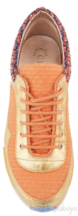 Metallic Gold Orange Woven Sneakers
