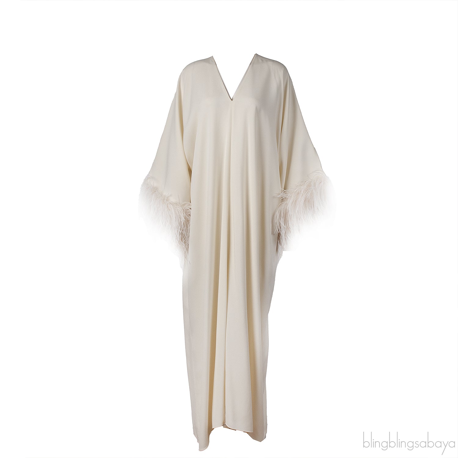 Taller Marmo Gala Feather Trimmed Kaftan Dress