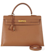 Vintage Kelly 35 Gold Courchevel Sellier GHW