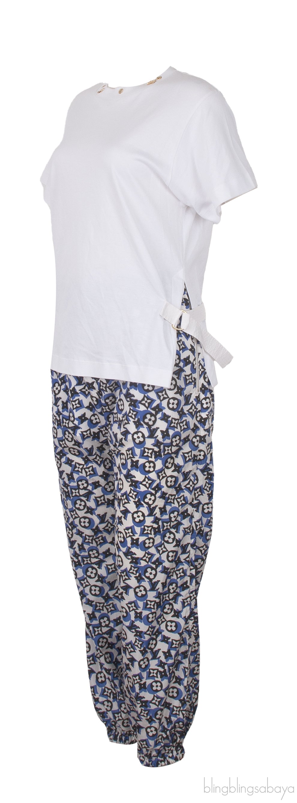 White T-Shirt and Monogram Print Trouser