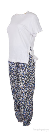 White T-Shirt and Monogram Print Trouser