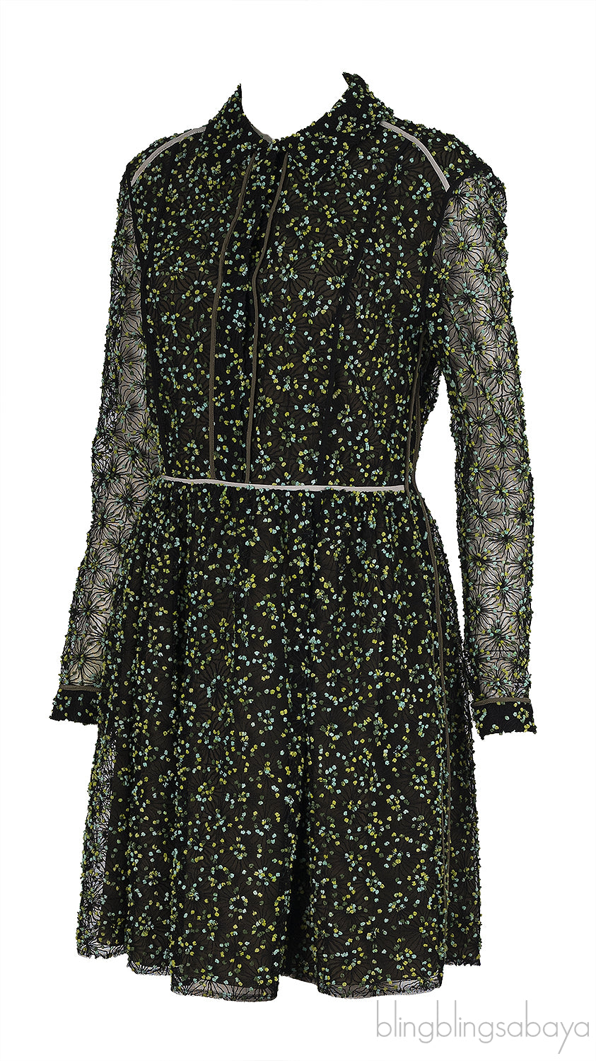 Fendi Green Embellished Long Sleeve Mini Dress M