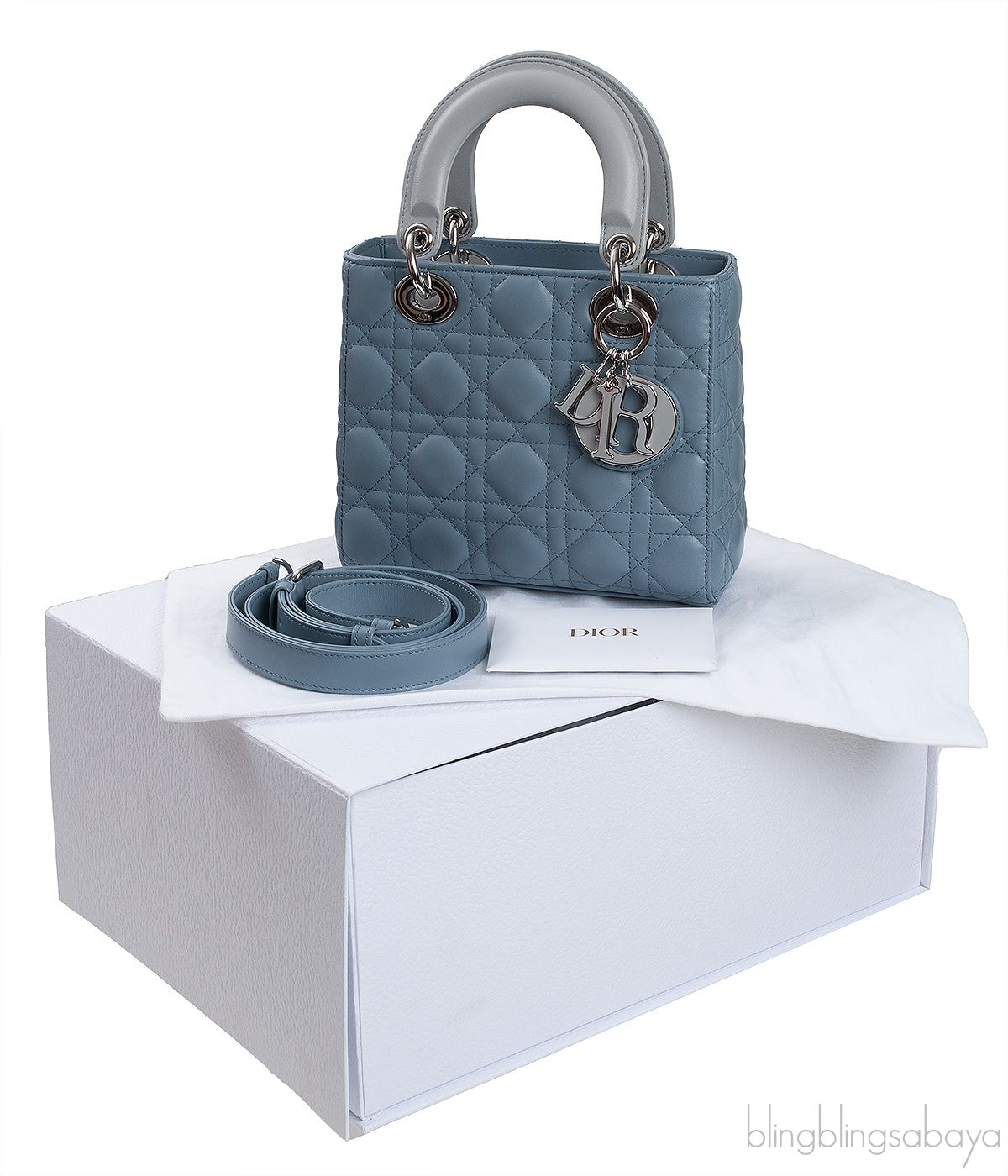 Christian Dior Lady Dior Two Tone Slate Blue And Grey Cannage Shoulder Bag
