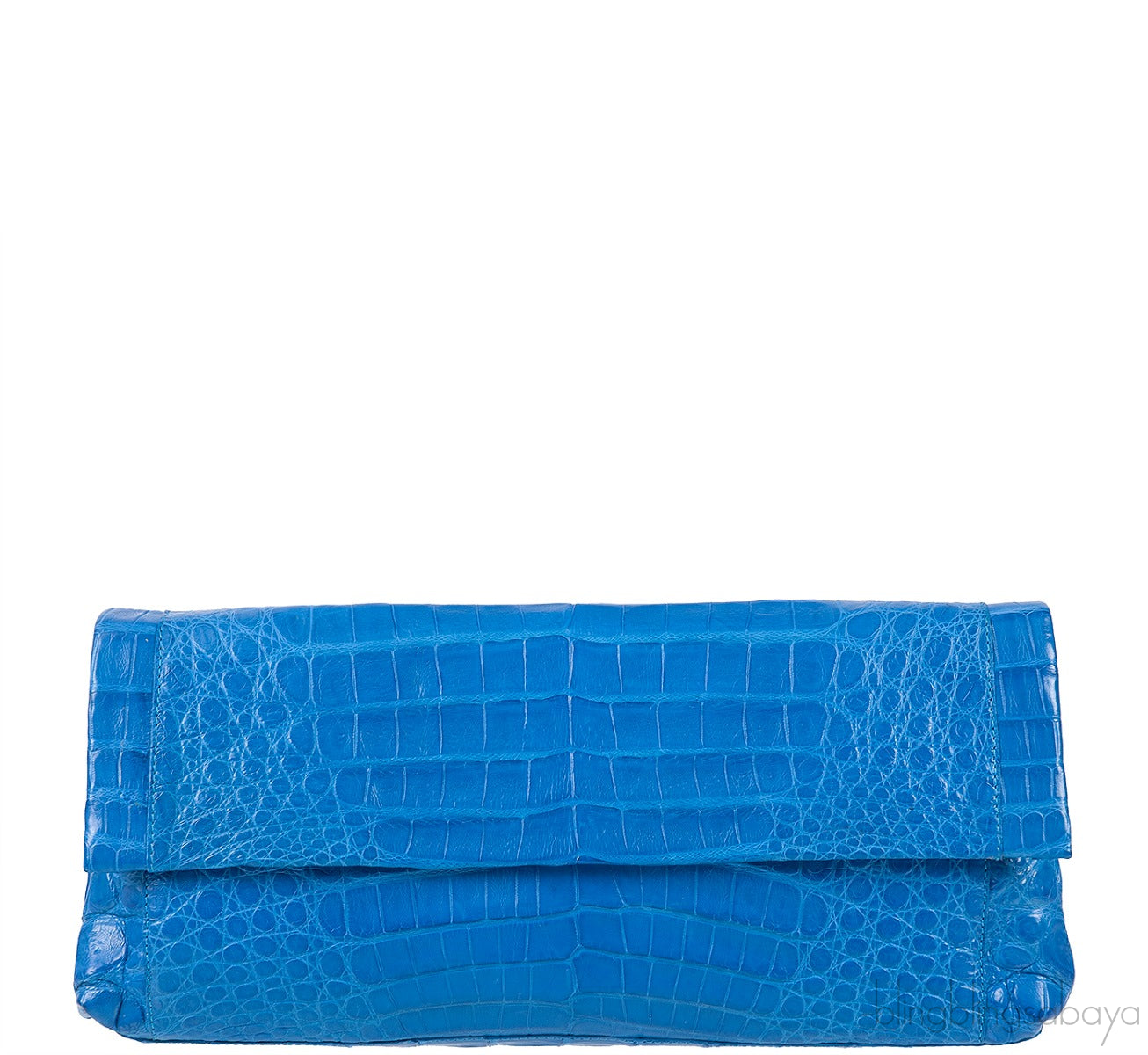 Blue Crocodile Fold-over Clutch Bag