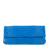 Blue Crocodile Fold-over Clutch Bag