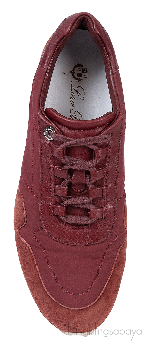 Loro Piana Maroon Nylon and Brown Suede Sneakers