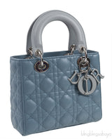 Christian Dior Lady Dior Two Tone Slate Blue And Grey Cannage Shoulder Bag