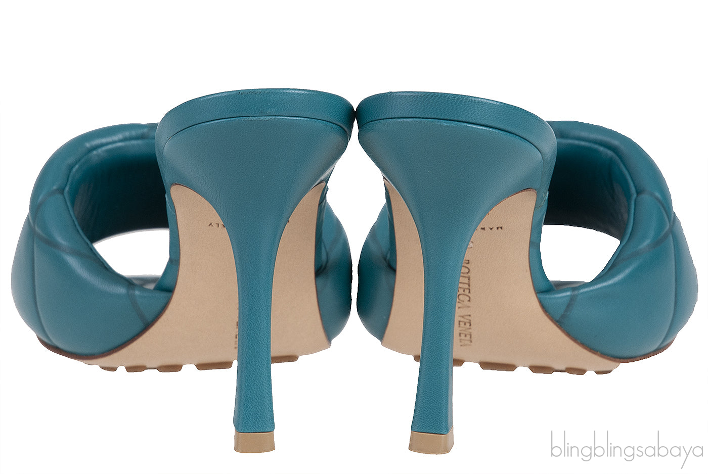 Bottega Veneta Blue Green Rubber Lido Mules 38