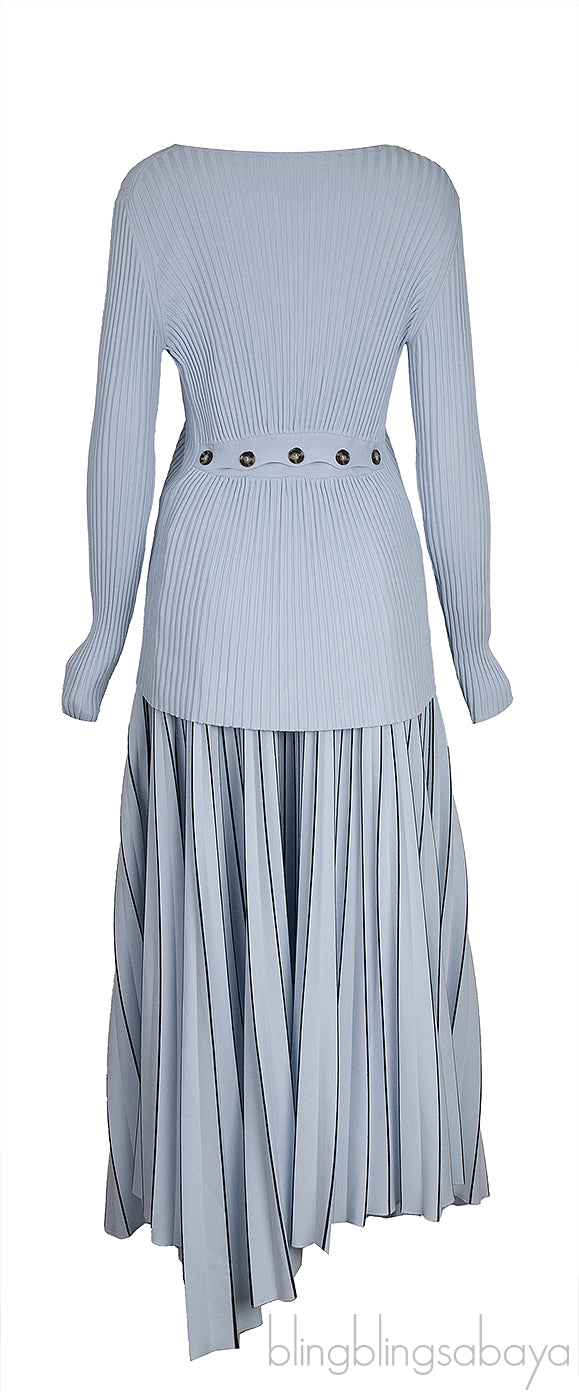 Light Blue Knitted Top & Pleated Wrap Skirt