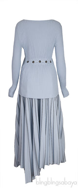 Light Blue Knitted Top & Pleated Wrap Skirt