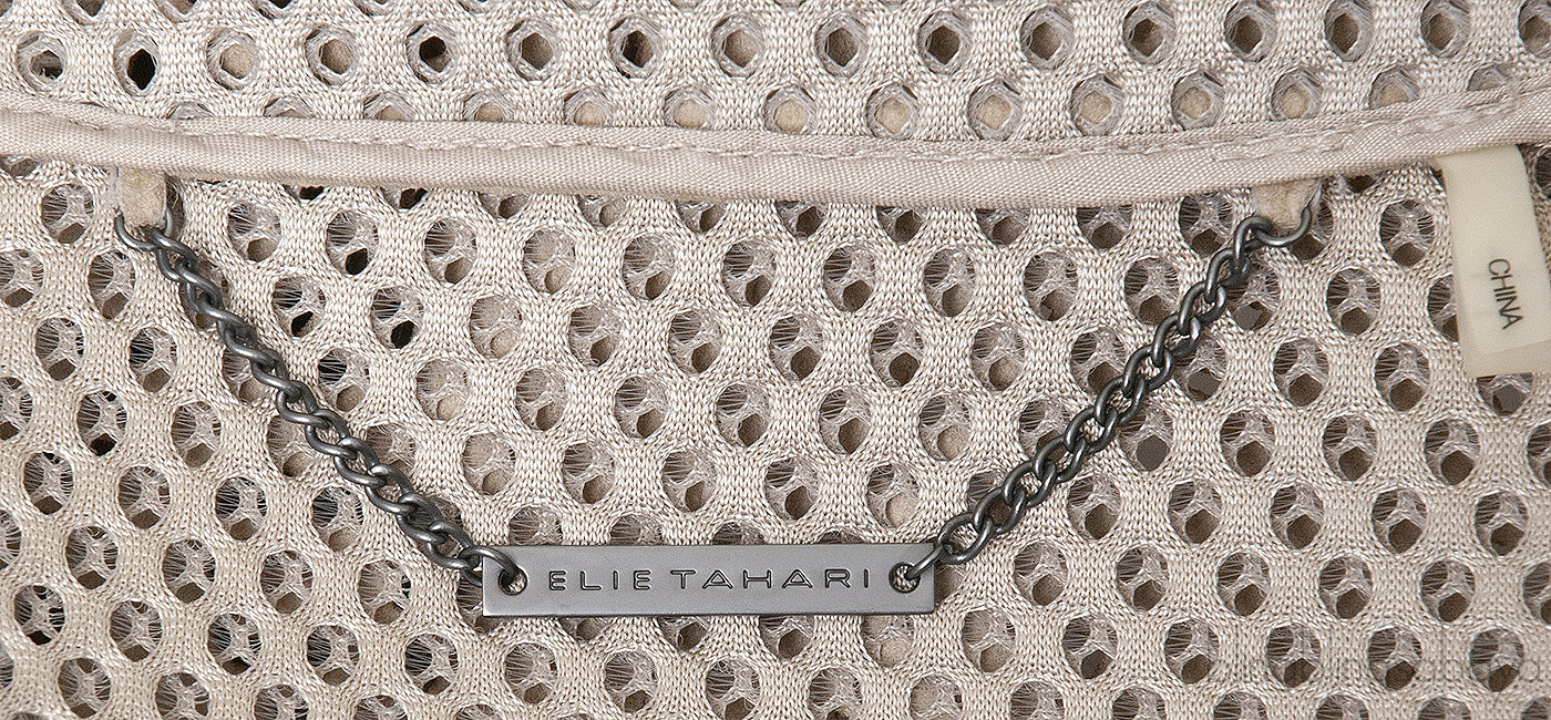 Elie Tahari Beige Perforated Mesh Leather Cardigan
