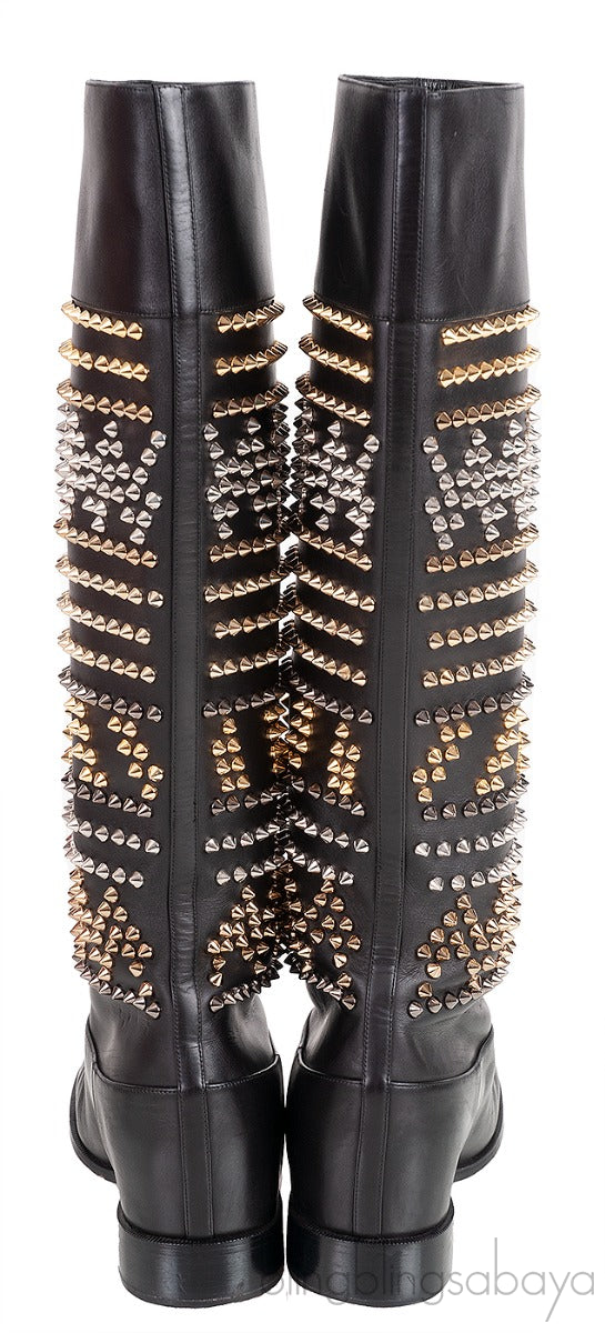 Black Rom Chic Flat Studded Boots