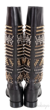 Black Rom Chic Flat Studded Boots