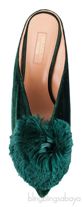 Aquazzura Emerald Green 45 Velvet Mules