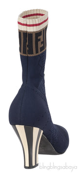 Fendi Zucca FF Logo Navy Blue Knit Boots