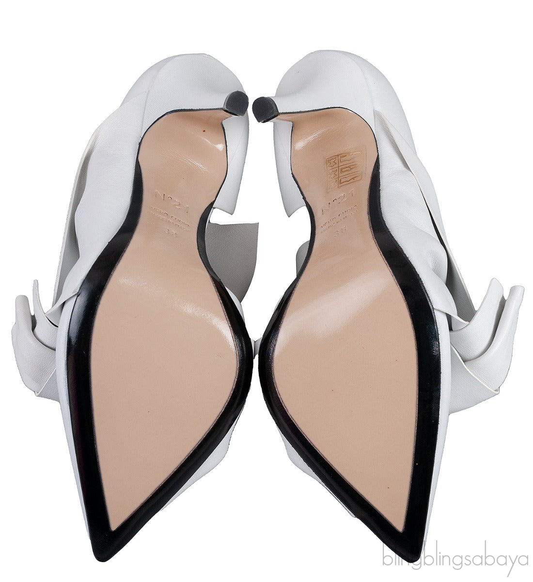 Nº21 WHITE LEATHER KNOT POINTED TOE SHOES