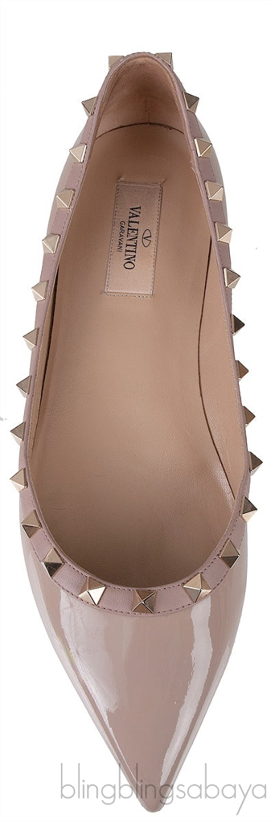 Nude Leather Rockstud Ballet Flat