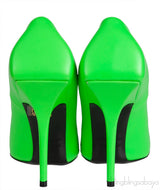 Neon Green Leather Pointed Toe Heels