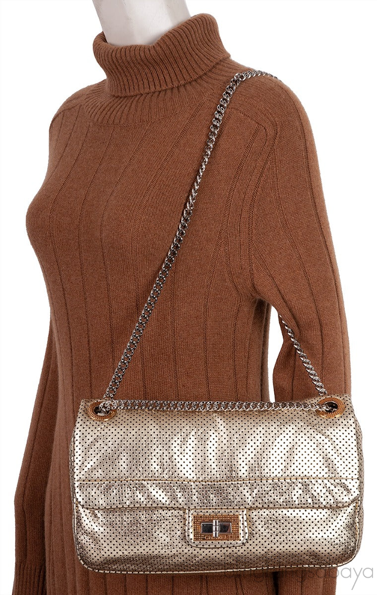 Metallic Gold Perforated Drill Flap Bag