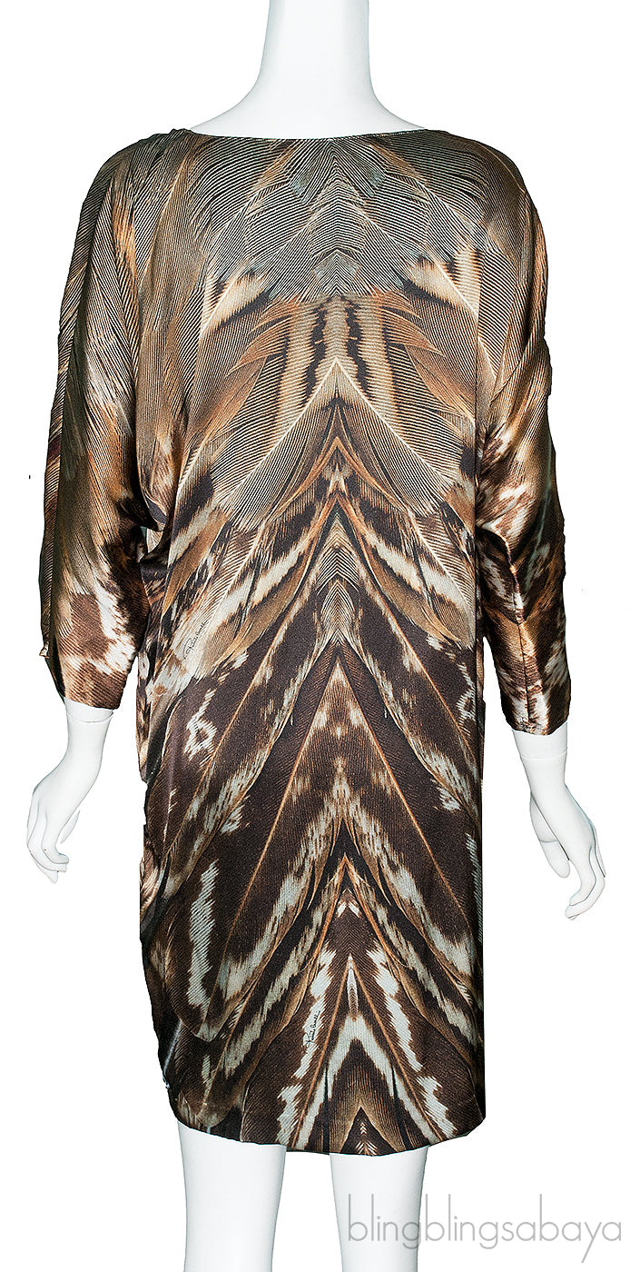 Brown Feather Print Dress