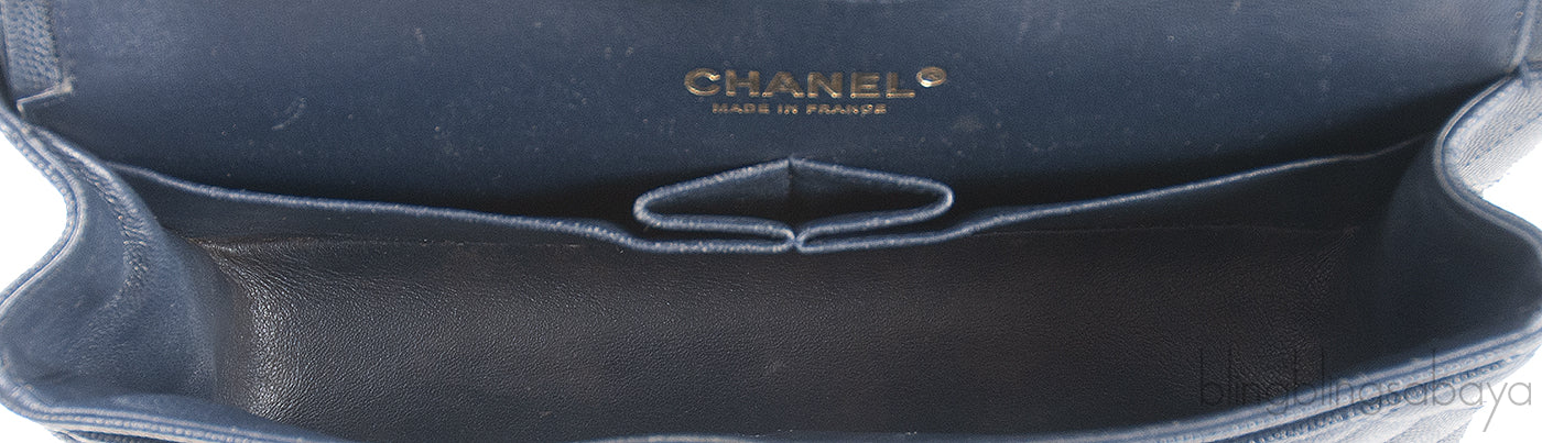 Classic Midnight Blue Medium Double Flap Bag GHW