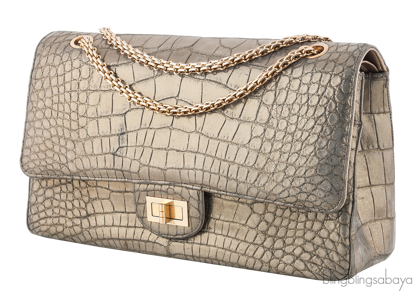 Metallic Gold Crocodile Flap Bag