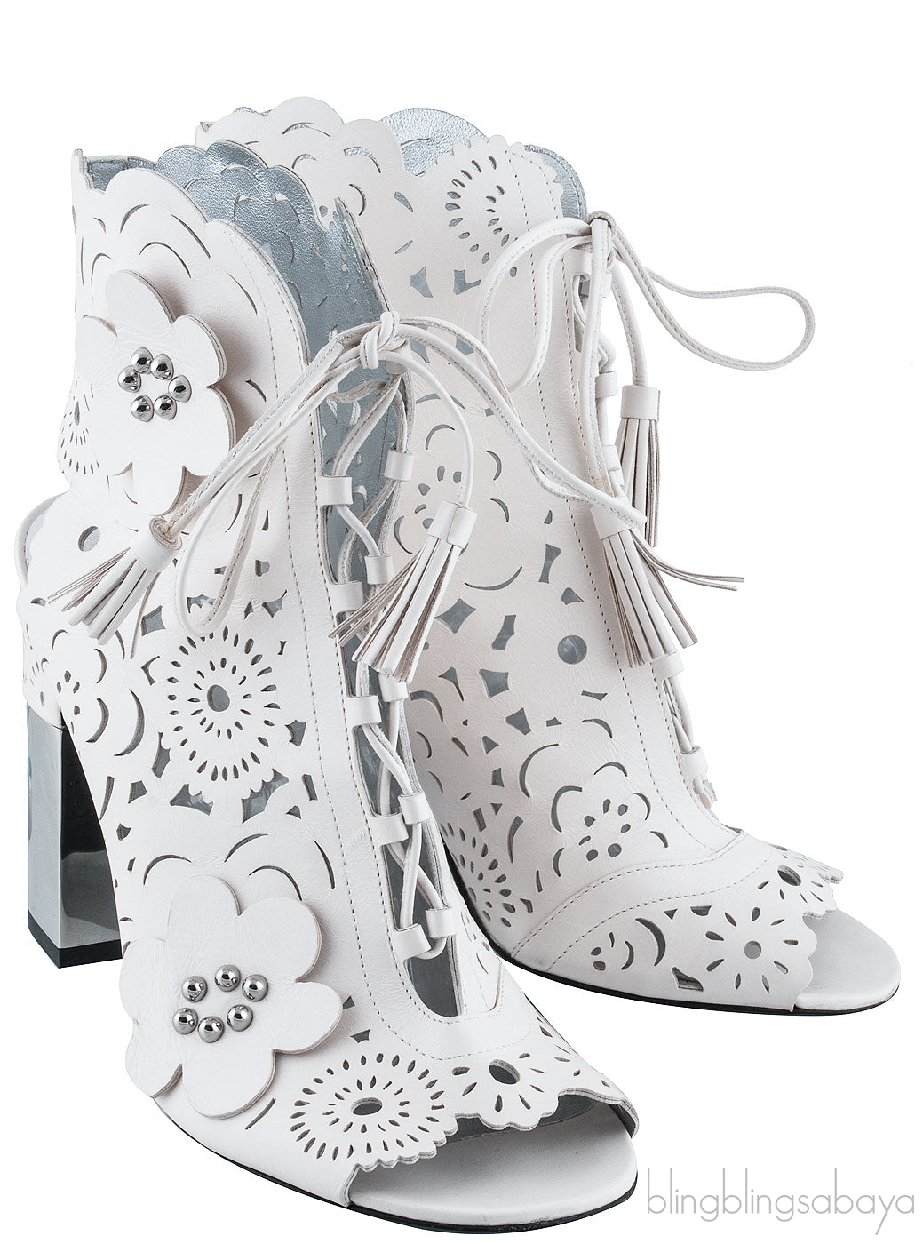 White Floral Laser Cut Heels