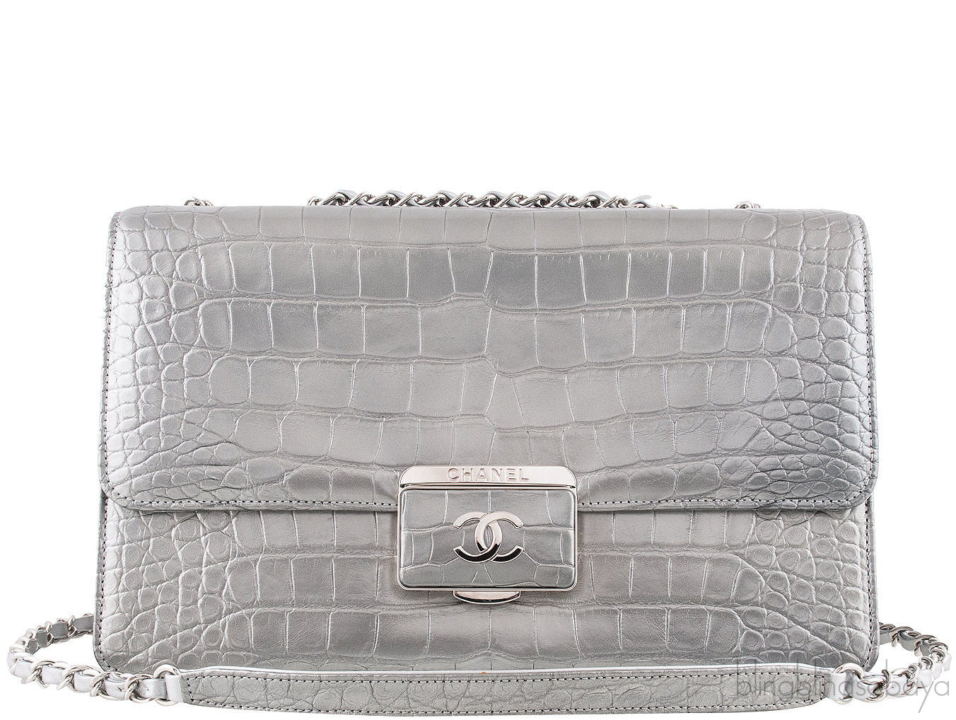 Silver Grey Crocodile Flap Bag