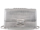Silver Grey Crocodile Flap Bag