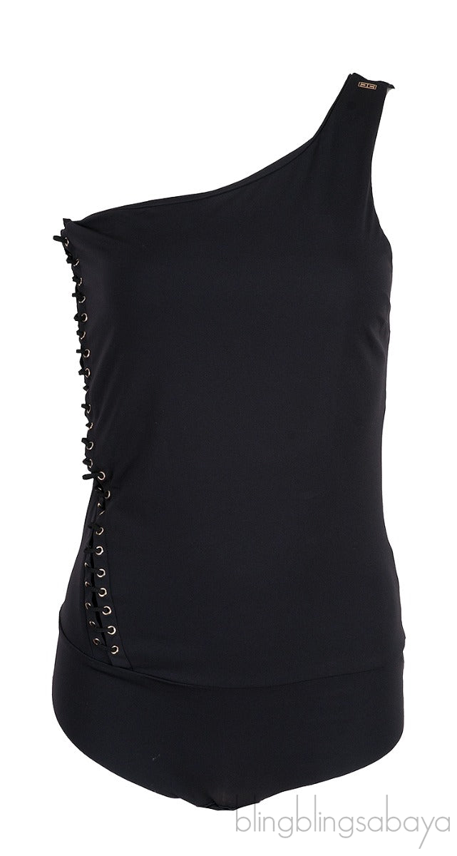 One Shoulder Black Top Bodysuit