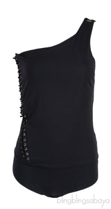 One Shoulder Black Top Bodysuit