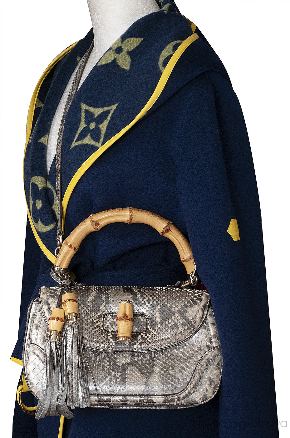 Gucci Silver Python Bamboo Handle Bag