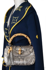Gucci Silver Python Bamboo Handle Bag