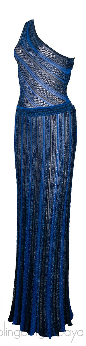 Blue & Black One Shoulder Maxi Dress