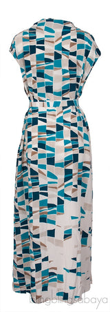 Blue Multicolor Print Belted Dress