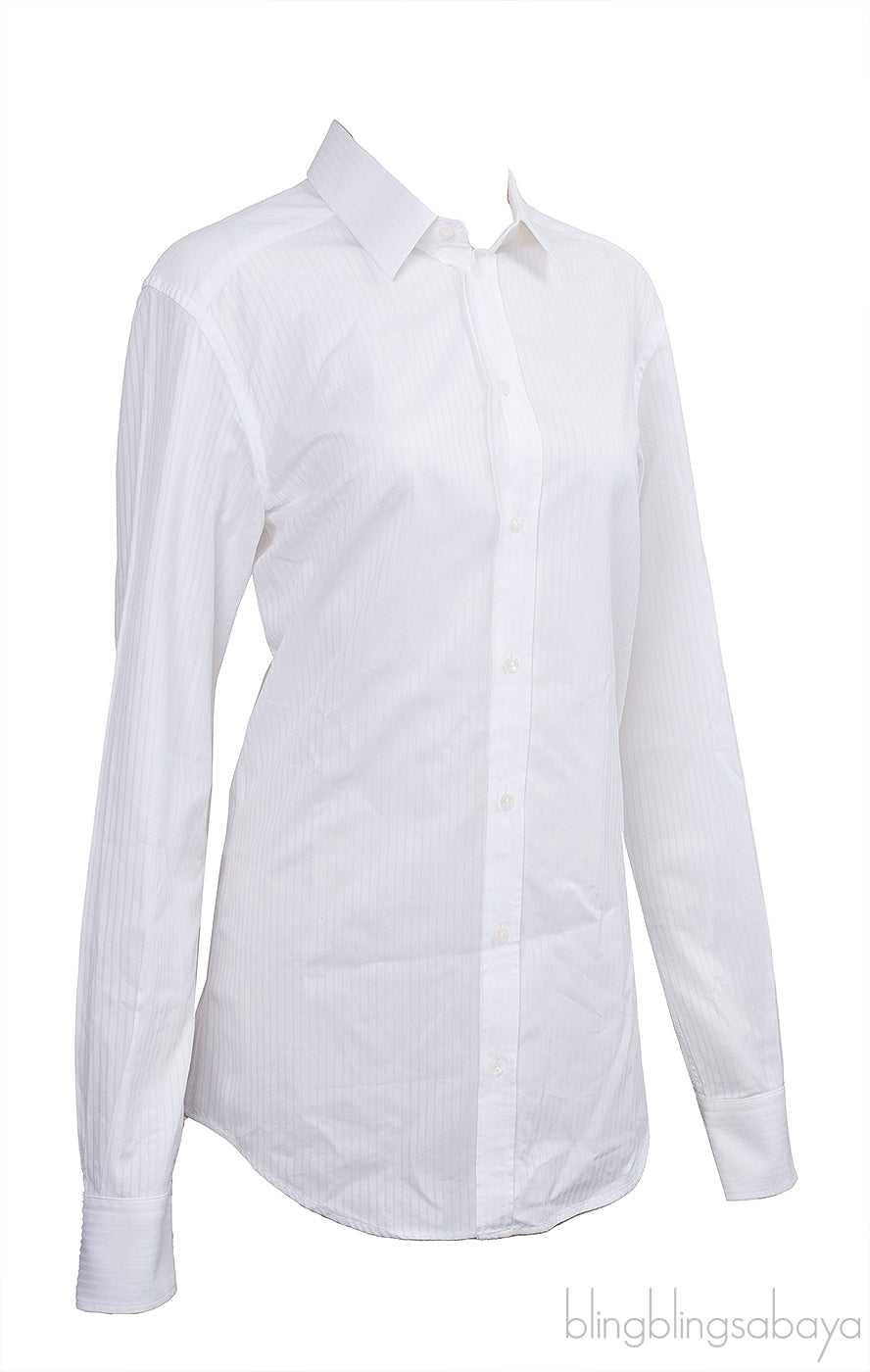 Dolce & Gabbana Gold White Cotton Long Sleeve Shirt